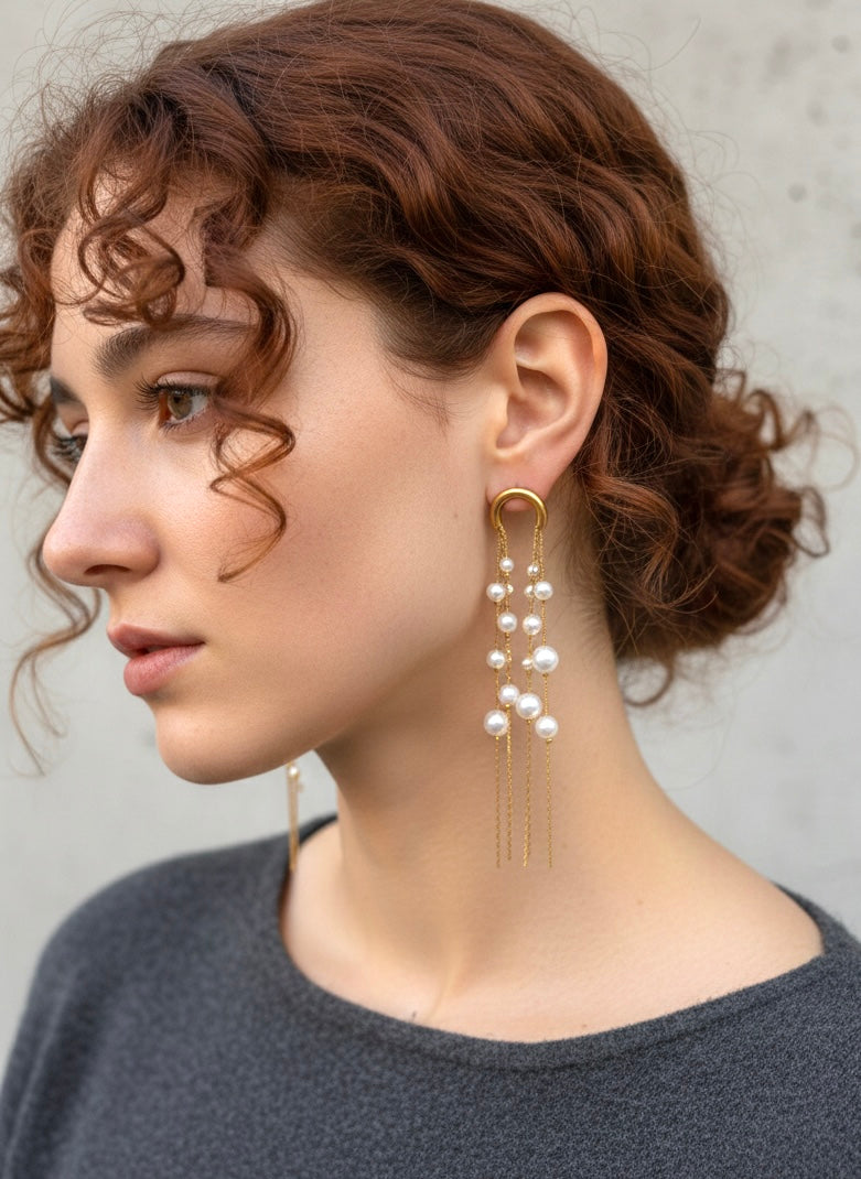 Pearl Waterfall Hoop Earrings - Image 2