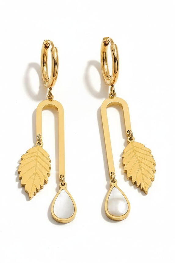 Golden Leaf Drop Earrings