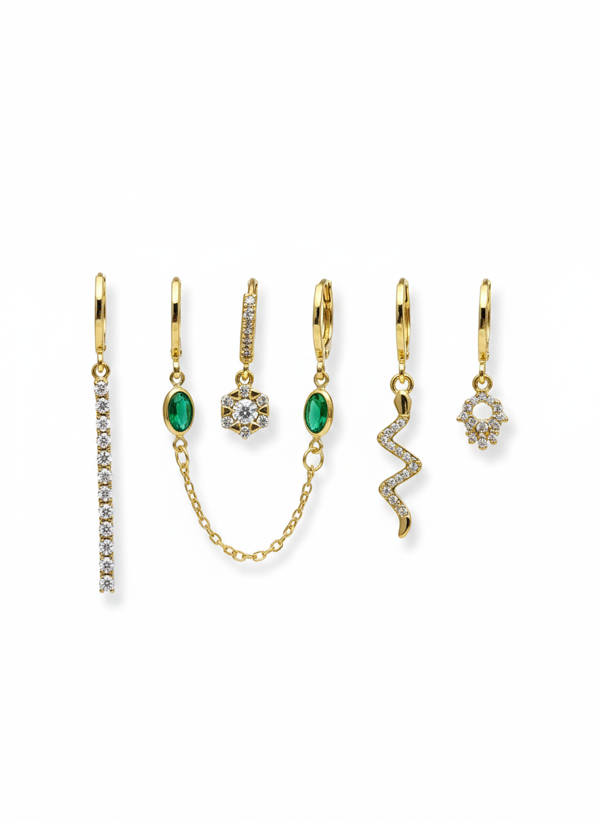 Emerald Serpent Earring Set