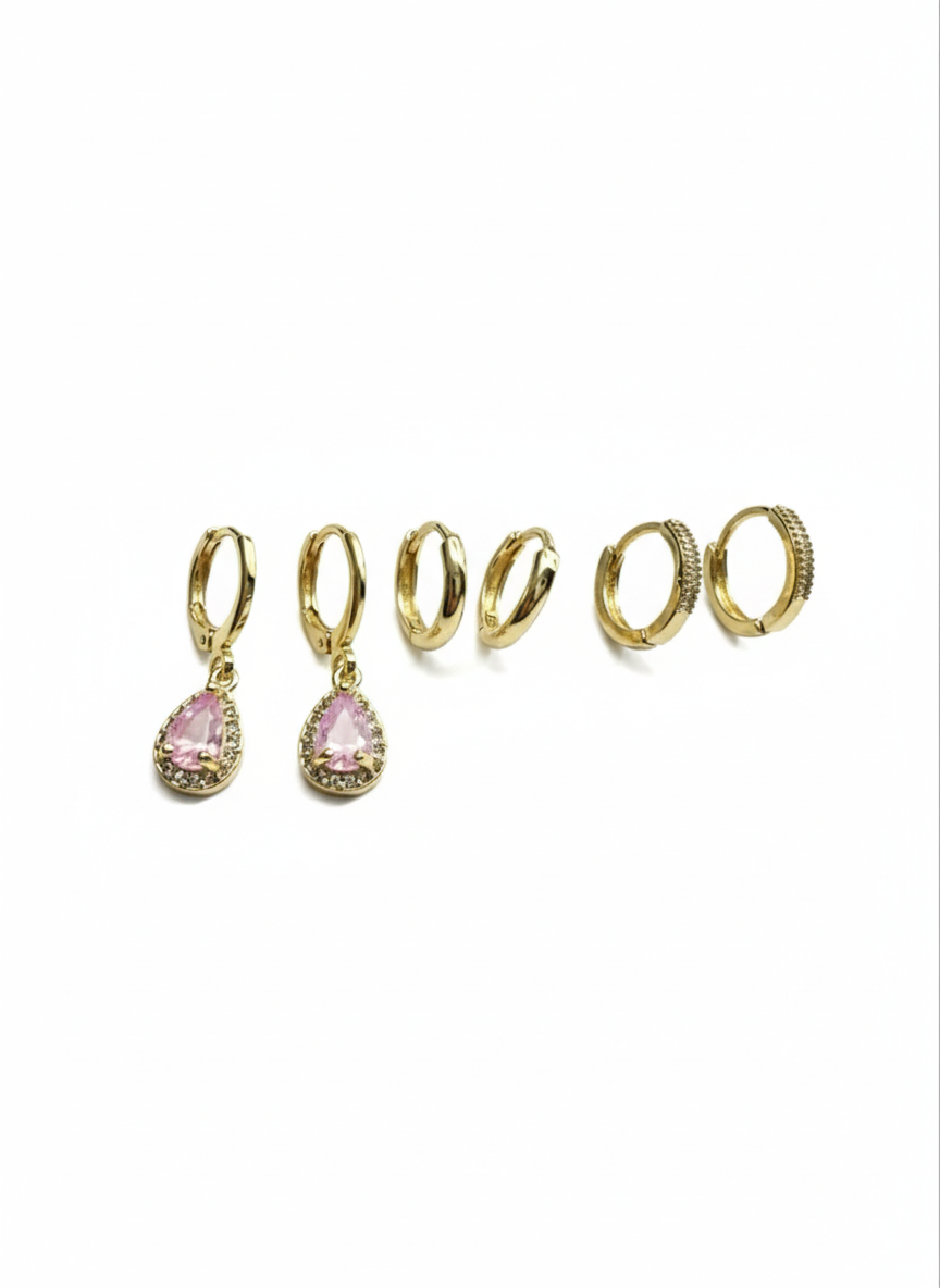 The Pink Pear Drop Set Earrings