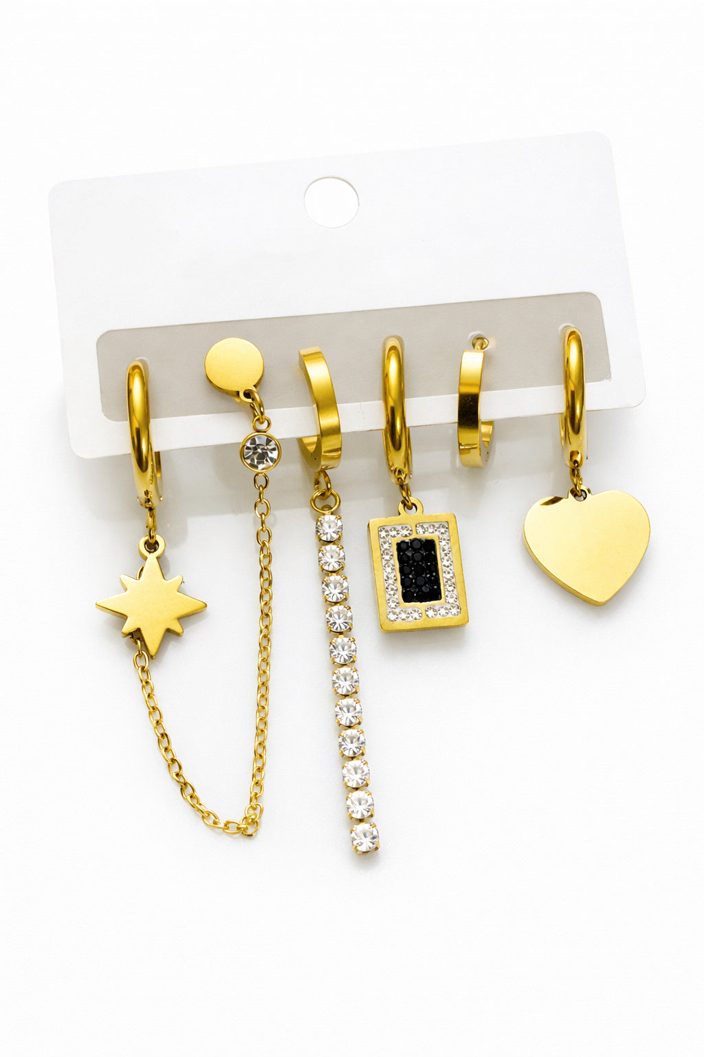 Star-Crossed Collection: 6-Piece Gold Stainless Steel Earring Suite