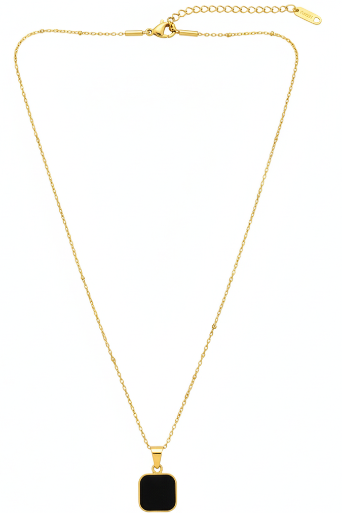 Onyx Square Solitaire Necklace
