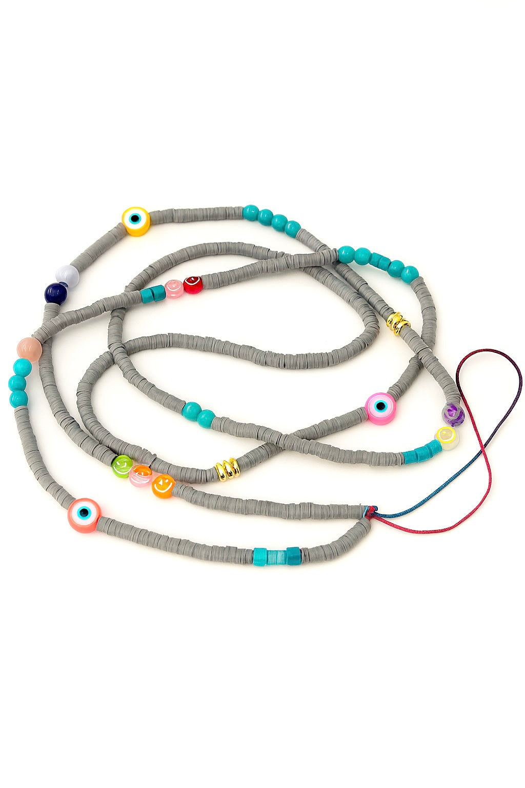 Handmade Grey Heishi Phone Lanyard with Colorful Charms