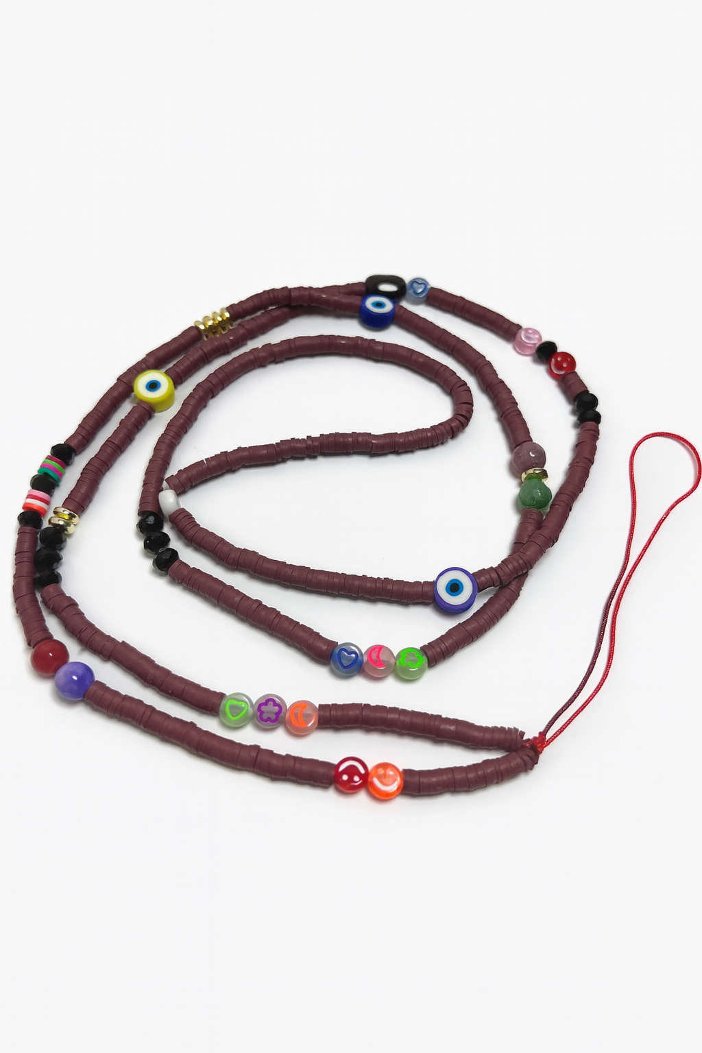 Handcrafted Burgundy Phone Chain with Colorful Accents