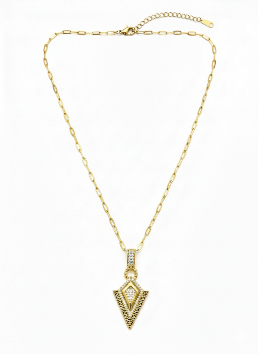 Greek Key Shield Pendant Necklace - Image 2