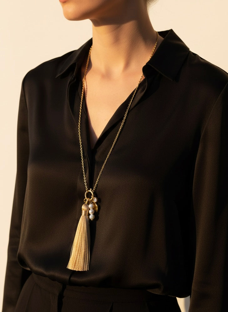 The Golden Heart Tassel Long Necklace - Image 2