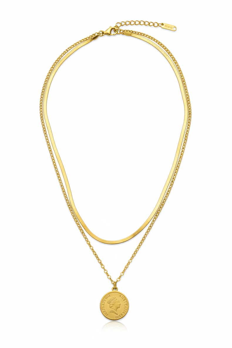 Layered Coin & Herringbone Duo Necklace