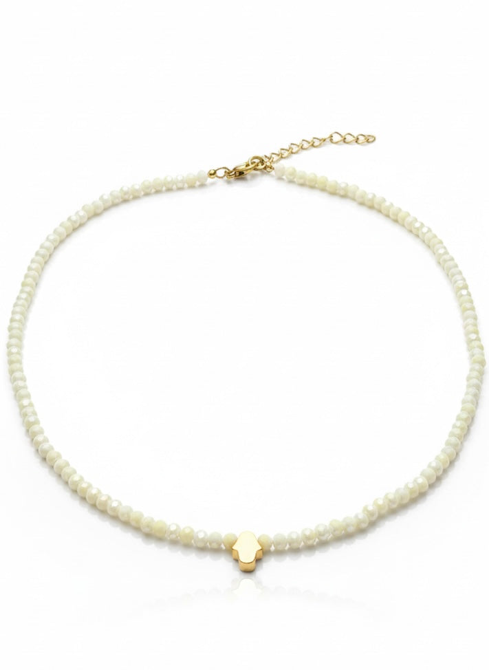 Ivory Elegance Hamsa Handmade Choker Necklace - Image 2