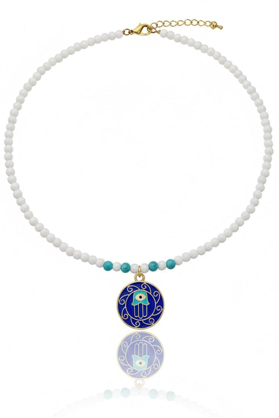 Handmade Opaline Hamsa Medallion Choker Necklace