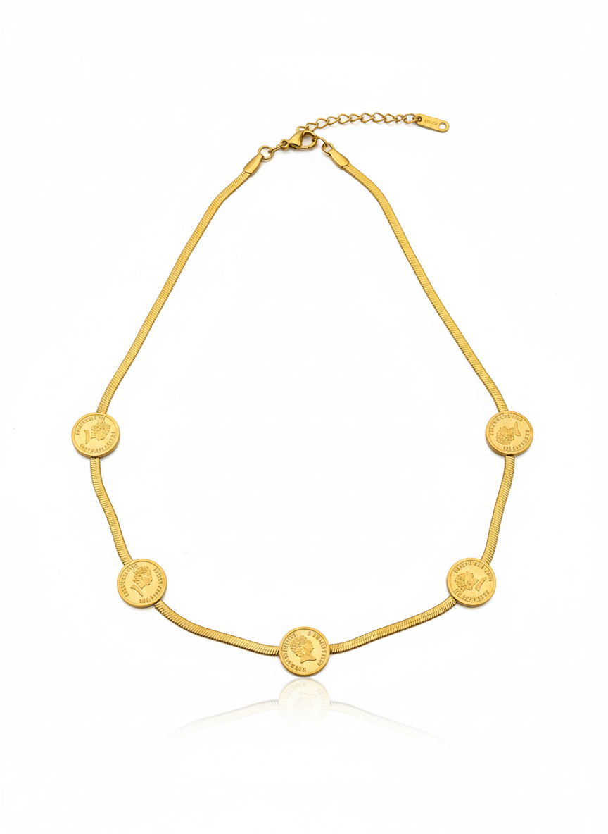 Vintage Coin Herringbone Station Necklace - Image 2