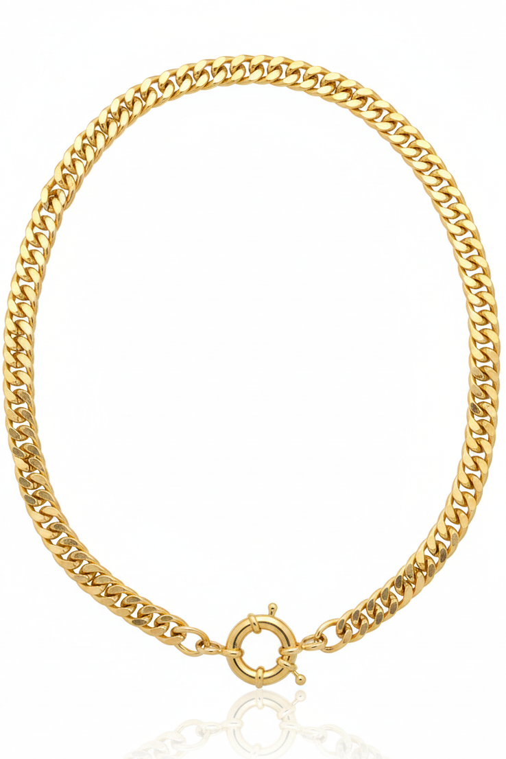 Bold Curb Chain & Spring-Ring Toggle Choker Necklace