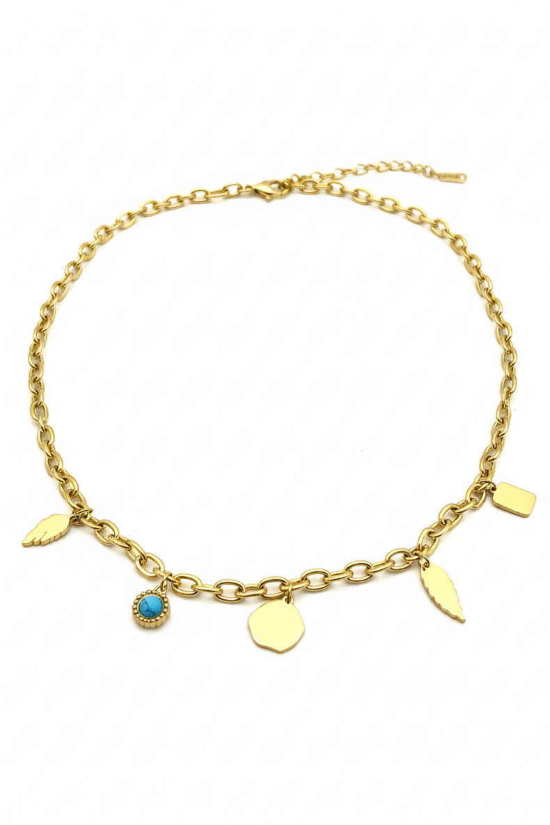 Celestial Turquoise & Wing Charm Choker Necklace