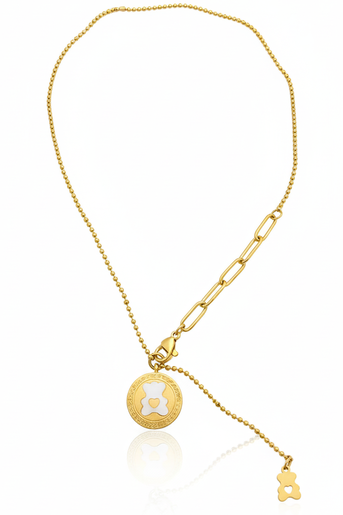 Asymmetric Bear Charm Lariat Necklace