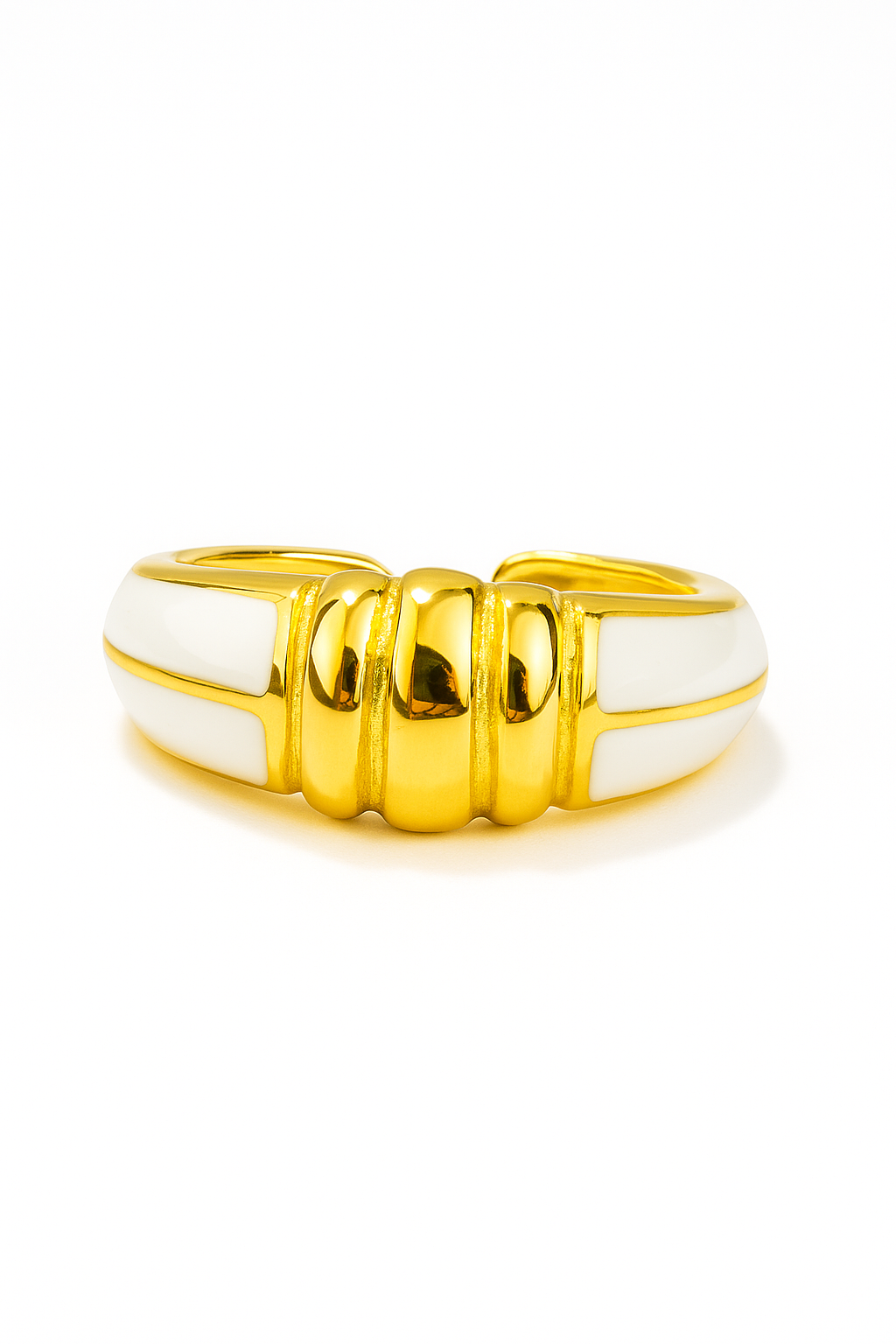Gold and White Enamel Ring