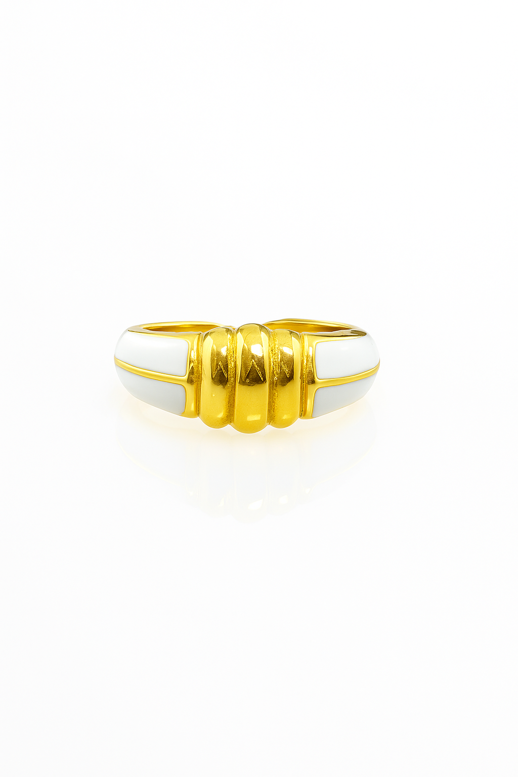 Gold and White Enamel Ring - Image 2