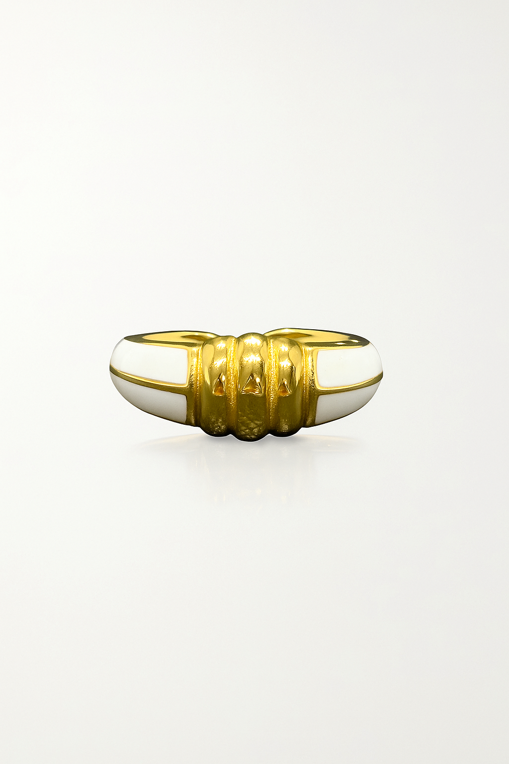 Gold and White Enamel Ring - Image 4