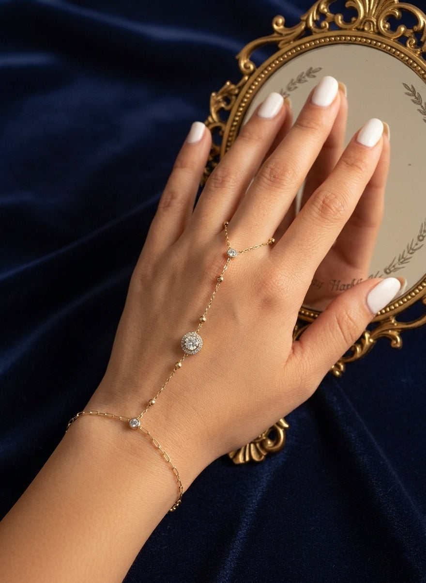 Solitaire Halo Beaded Hand Chain - Image 2
