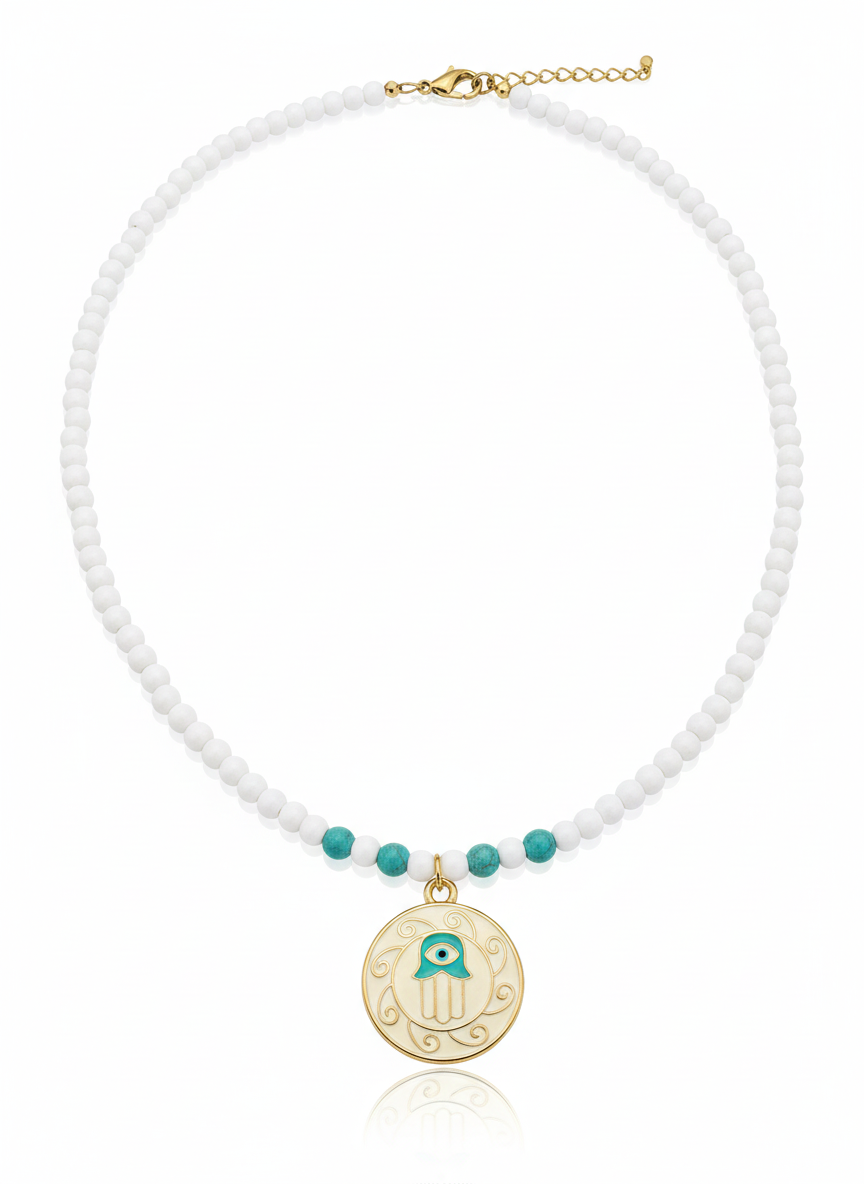 Handmade Ivory Hamsa Medallion Choker