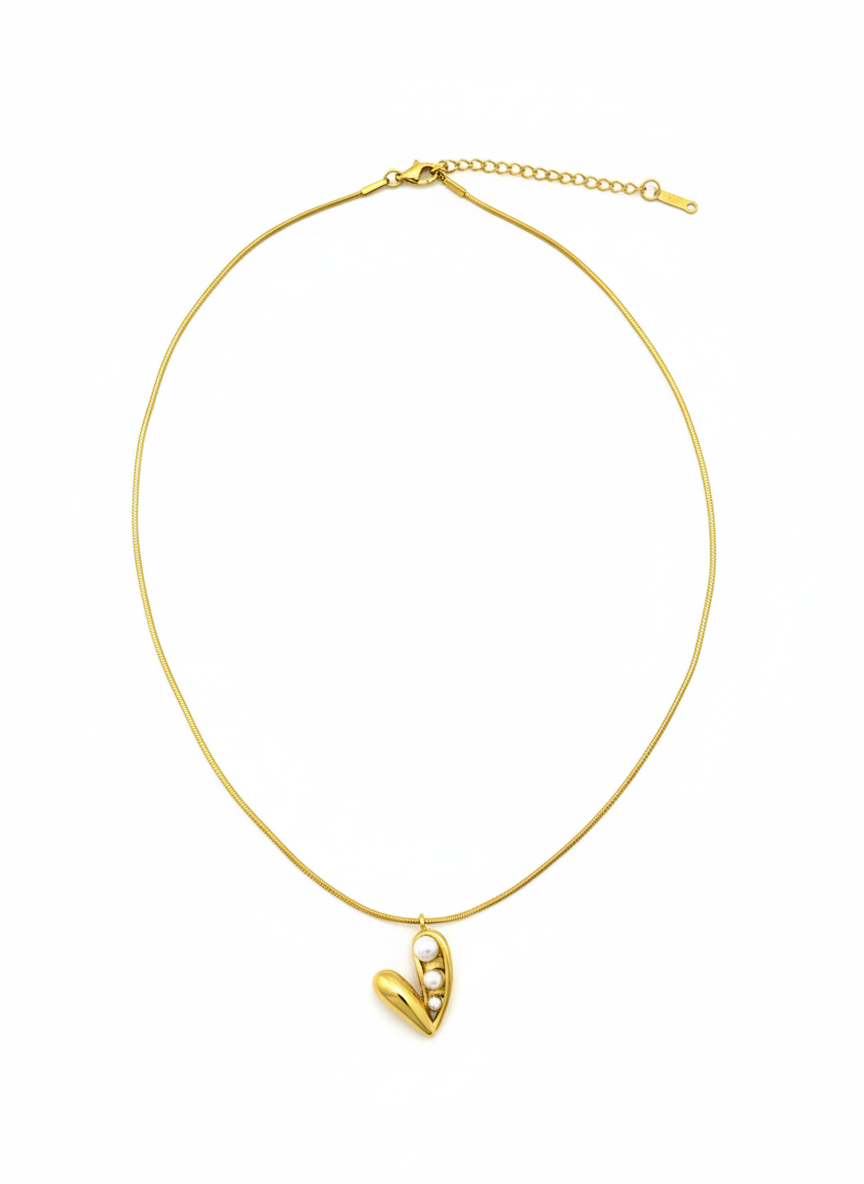 Pearl-Accented Sculpted Heart Necklace