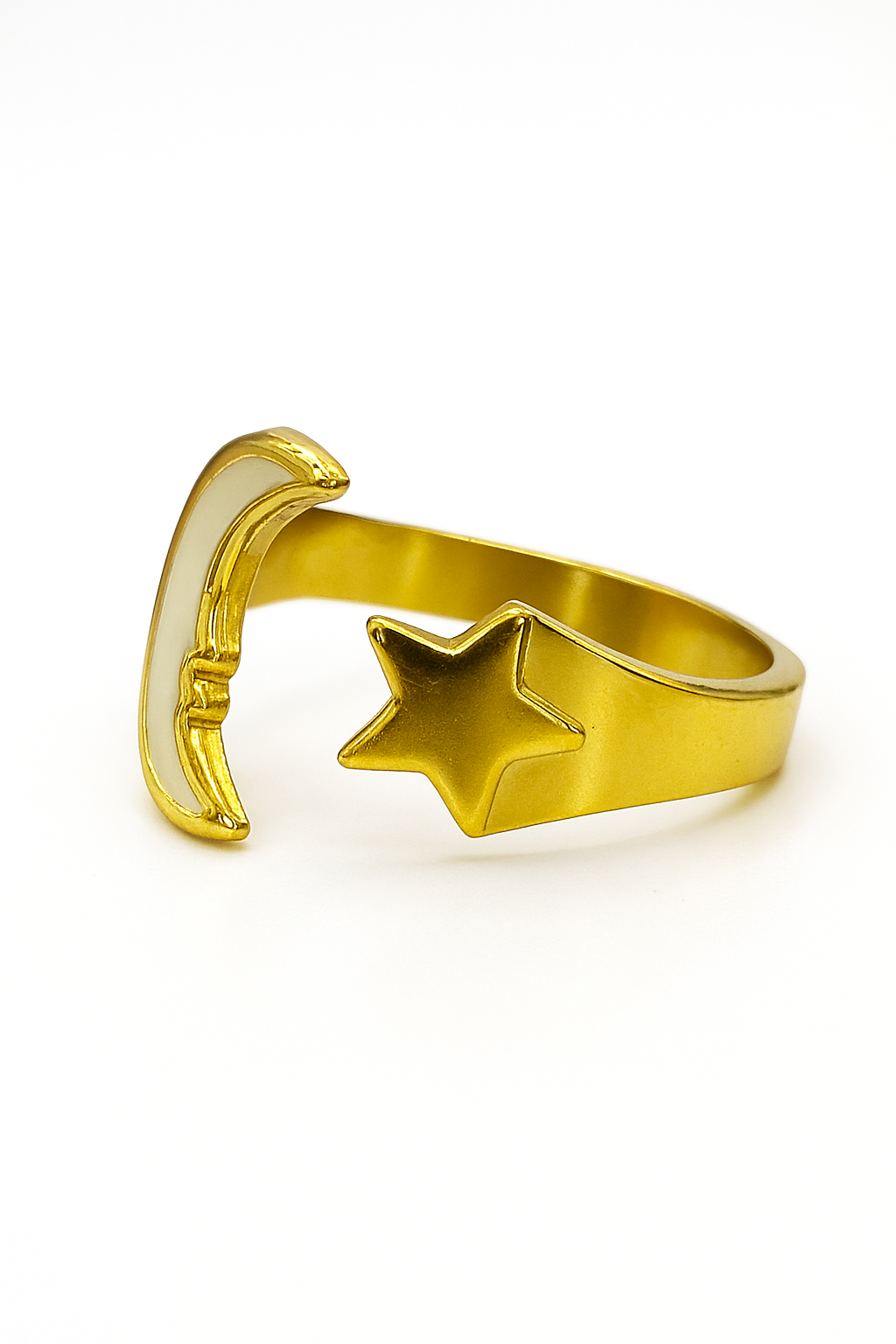 Gold Crescent Moon and Star Ring