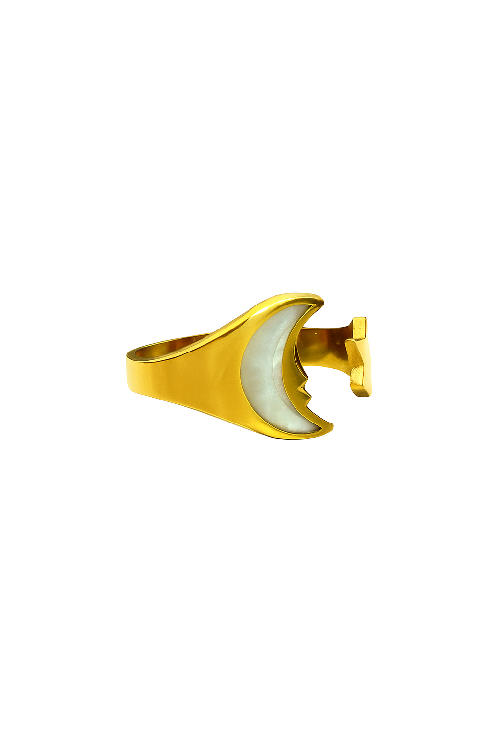 Gold Crescent Moon and Star Ring - Image 2