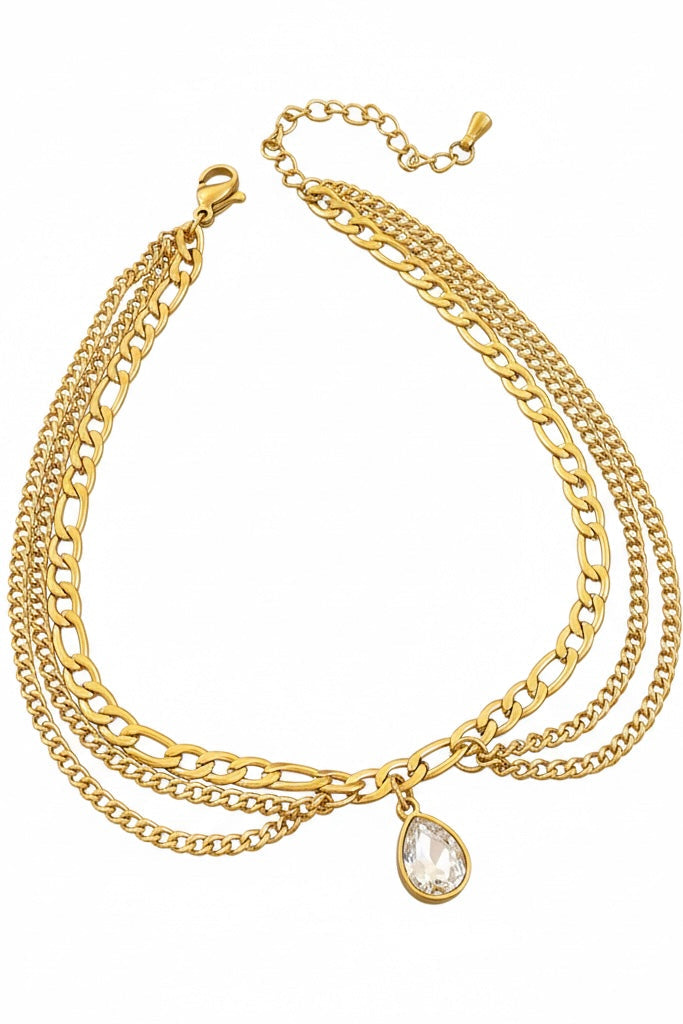 Crystal Teardrop Layered Anklet