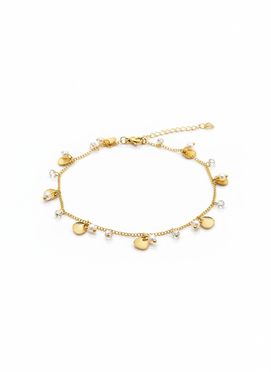 Shell & Pearl Charm Anklet - Image 2