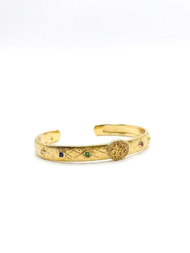 "سعاده" Multi-Stone Calligraphy Cuff - Image 2
